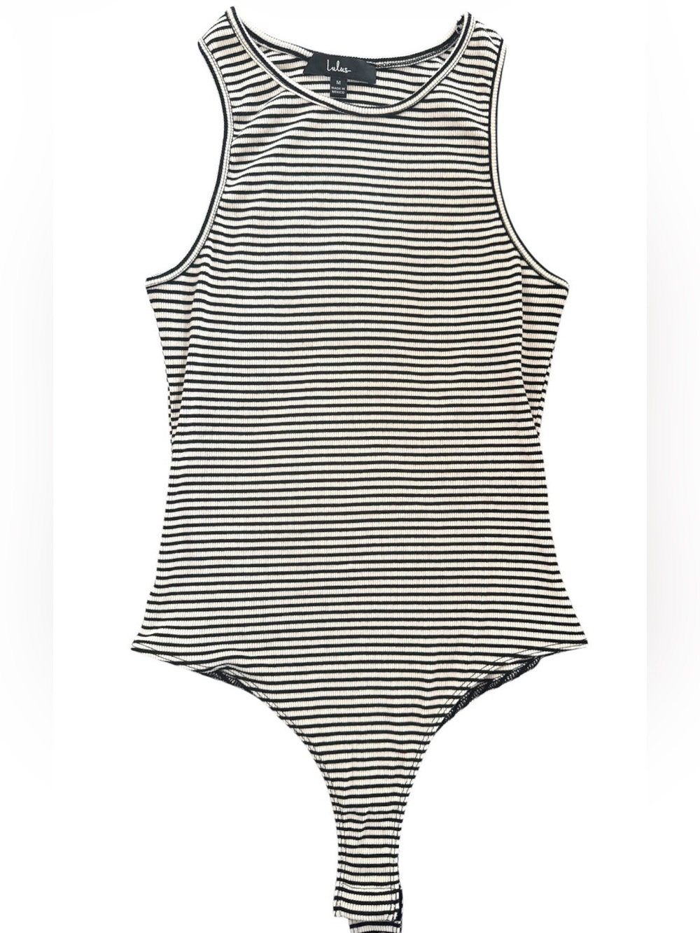 Lulus Black White Striped Ribbed Tank Bodysuit Size M Snap Closure